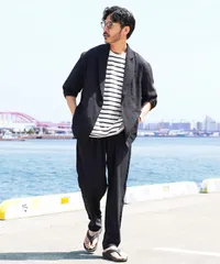 新品 未使用 メンズ セットアップ リネンライク サマージャケット JIGGYS SHOP ジギーズショップ  撥水テーラード 218075 ブラック