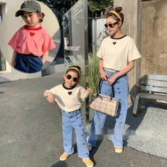 ママ 娘さん 親子お揃い ママとお揃い 娘とペアルック 親子ペア 親子 丸首 半袖 親子服 キッズ プレゼント 女の子 レディース 子供服 夏