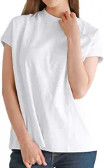 Sleeping Sheep(スリーピング シープ) スリーピングシープ モックネック フェミニンな印象 ゆったりシルエット フレンチスリーブ ラグラン 半袖Tシャツ コットン 綿100% カットソー(ホワイト,  3XL)