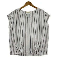 any SiS エニィスィス  ストライプ Vネック フレンチスリーブカットソー size2/ホワイト系