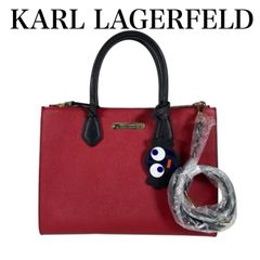(B19)未使用 KARL LAGERFELD カールラガーフェルド ハンドバッグ ショルダーバッグ 2way レザー レッド 大容量 ビジネスバッグ レディース