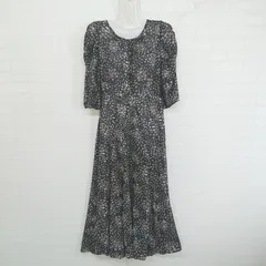 ◇ LILLIAN CARAT 花柄 フラワー シフォン 七分袖 ロング ワンピース サイズ1 ブラック系 マルチ レディース E  【1303140011042】