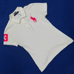 POLO RALPH LAUREN(ポロラルフローレン) 白 スリムフィット 蛍光ピンク ビックポニー カラーTシャツ