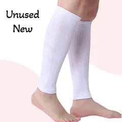 【訳あり未使用】ふくらはぎサポーター 2足 加圧 着圧 男女兼用 白,幅広リブでズレにくく快適。就寝時やウォーキングに最適。小さな汚れありの未使用品。