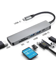 USB C ハブ USB Type C 6in1 MacBook Pro/Air USB3.0 6ポート 4K HDMI出力 100W PD急速充電 SD&Micro SDカードリーダー 高速データ転送 MacBook/ChromeBook対応