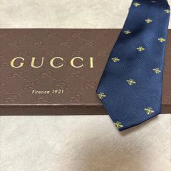 美品 GUCCI グッチ シルク 100％ ネイビー 紺 蜂柄 ハチ Bee 254-679