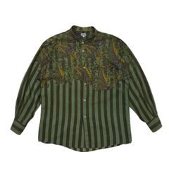 中古 ケンゾー KENZO バンドカラーシャツ 90s クリーニング済み 幾何学模様 ストライプ ヴィンテージ メンズL