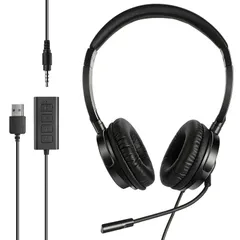 PC用ヘッドセット ヘッドフォン マイク付き ノイズキャンセリング 音量調整可能 軽量 リモコン付き フリサイズ 3.5mm 4極端子 有線 USBコネクタ 両耳 Zoom/Skype オンライン授業/テレワーク リモートワークWeb会議 Android PS