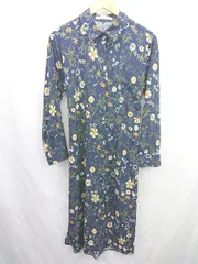 ◇ Θ ◎ SPIRALGIRL 花柄 長袖 膝下丈 シャツ ワンピース サイズF ネイビー グリーン イエロー系 レディース E  【1505290023337】