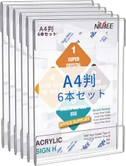 縦置き テープ_A4 NIUBEE フォトフレーム A4判 6個 縦置き アクリル製 透明 サインホルダー 壁掛け 写真展示 pop広告用 強力な3M両面テープ付き210x297mm ご自宅、オフィス、店舗、レストランに最適
