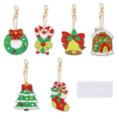 【数量限定】SUNNYCLUE　1箱6個　クリスマス　ダイヤモンドアート　キーホルダー　クリスマスツリー　デコパーツ　樹　ツリー　靴下　チャーム　雪　冬　ベル　デコ　つえ　杖　ギフト　鈴　ビーズパーツ　ダイヤモンド　キーホルダー　ダイヤモンドビーズ　アート　ダ