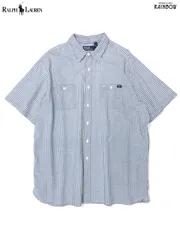 古着 POLO Ralph Lauren ポロラルフローレン ギンガムチェック 前開き コットン100％ 半袖 シャツ 青 水色 (ttu2405072)