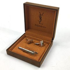 YSL YVES SAINT LAURENT イヴサンローラン ネクタイピン カフス カフリンクス ペア ２点セット シルバーカラー メンズ 紳士 25d菊ST