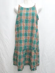 ◇ ⊂ merlot メルロー チェック キャミソール 膝下丈 ワンピース サイズF グリーン ブラウン系 レディース P  【1409090032127】のサムネイル