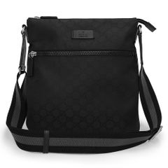 グッチ メッセンジャー ショルダーバッグ 斜め掛け GGナイロン レザー ブラック 黒 シルバー金具 509639 GUCCI（未使用　展示品）