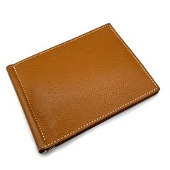 【鑑定済み】正規品 エルメス HERMES ポーカーGM エプソン B刻印 ゴールド マネークリップ  二つ折り財布 札入れ ブラウン