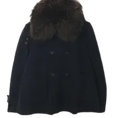 ナノユニバース W 襟ファー ウールコート 38 ネイビー nano universe レディース 古着 【240211】