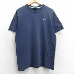 L/古着 ナイキ NIKE 半袖 ビンテージ Tシャツ メンズ 00s ワンポイントロゴ コットン クルーネック 紺 ネイビー 25may02 中古