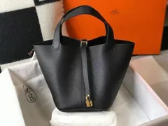 ブラック　レディース　ハンドバッグ　18cm ゴールド金具　ピコタン