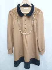 ◇ ⊇ axes femme アクシーズファム 長袖 ミニ丈 ワンピース サイズM ライトブラウン レディース P  【1410160018538】