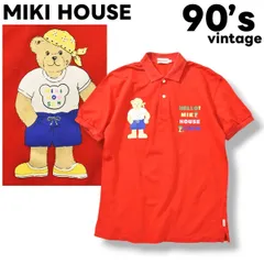 【当時物】 90s 日本製 ミキハウス MIKI HOUSE 半袖 ポロシャツ L レッド メンズ レディース ユニセックス