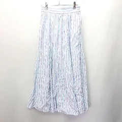◇ ◎ ●未使用● natural couture ストライプ柄 ロング丈 フレア スカート サイズF ライトブルー レディース E  【1407020011679】