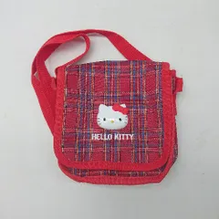 ◇ Θ HELLO KITTY ハローキティ チェック柄 キッズ ショルダーポーチ ポシェット レッド レディース E  【1506190011233】