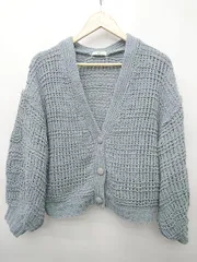 ◇ ⊇ mystic ミスティック くすみカラー 透かし編み 長袖 ニット カーディガン サイズF ブルー系 レディース P  【1409090048982】