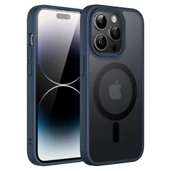 JEDirect iPhone 14 Pro 6.1インチ用 マグネット ケース MagSafeに対応 半透明のマット背面 薄型 耐衝撃 カバー (ストームブルー) 1