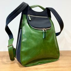 「グリーン」蔵前街歩きリュック　レザーコンビ