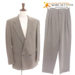 ■ ジャンニヴェルサーチ ダブルスーツ セットアップ トップス ボトムス 織柄 裾ダブル メンズ 44 ES ライトグレー ハンガー付き