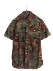 【お得なクーポン配布中!】 ラルフローレン シアサッカー 迷彩 3点留め 半袖 ボタンダウン シャツ メンズ S / ポロ カモフラ 半袖シャツ 迷彩柄 総柄シャツ ポニー無し