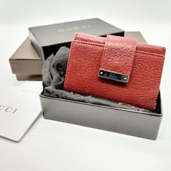 Gucci　グッチ　キーケース ６連 ロゴプレート レザー 刻印 シルバー金具 赤