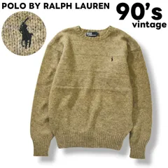 【上質】  90sヴィンテージ ポロ バイ ラルフローレン POLO BY RALPH LAUREN ポニー刺繍ロゴ ラムウール クルーネック ニット セーター トップス M グレージュ メンズ