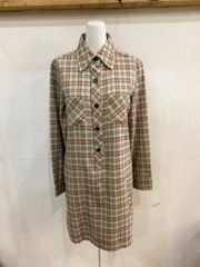 N80★レトロ 可愛い‼90's RAFAGA 英国タータンチェック レーヨン混チェック柄シャツチュニック レディース 9ARサイズ ベージュ系 古着 クルーエル★