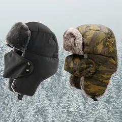 帽子 トラッパーハット 暖かい 防寒 耳当て ファー 2way マスク付き パイロットキャップ ロシア 裏起毛 もこもこ 保温 カモフラージュ ミリタリー シンプル ウインタースハット アウトドア ゴルフ スキースノボ 山登り キャンプ 翌日発送 ユニセックス