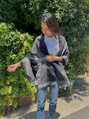 尾州織　高級ポケット付き大半ストール　グレー　おもてなしセレクション受賞