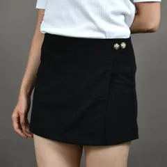 送料無料 ブラック アウトレット ハイウエスト ラップスカート風キュロットショートパンツ(CG-YM2467)レディース スカート ミニ 短パン  パシャ売り S-S