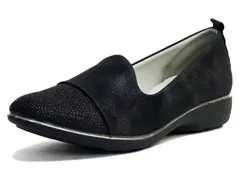 【外反母趾・甲高・幅広OK】Furio Valentino オペラシューズ 靴 スリッポン 軽量 キラキラ 滑りにくい 低反発(ブラック）