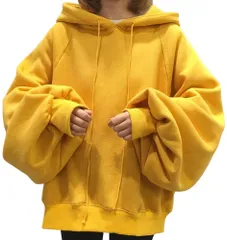 [エンプティオ] 萌え袖 だる着 長袖 ゆるパーカー パーカー レディース スウェット オーバー 裏起毛 トップス アウトドア オーバーサイズ 可愛い カワイイ ストリート トレーナー フード モコモコ ルームウェア ビッグシルエッ [クロムイエロー] [L]