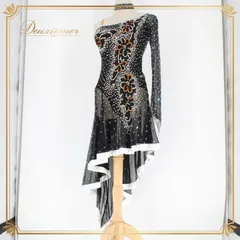 社交ダンス 衣装 ラテン ドレス ワンピース 黒 デモ 競技 ダンス パーティ 発表会 白 レース 透け感 ブラック系 透け素材 おしゃれ デザイン ストレッチ イベント 演出 コスチューム ダンスウェア