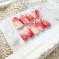 【現品】ネイルチップ　ピンク　白　水滴　桃ネイル