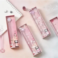 桜　さくら　肉球　ガラスペン　インク　ペン置きセット 専用箱入　ミニインク 5mlセット　初心者向け おしゃれ かわいい　文房具