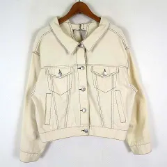 ナイスクラップ NICE CLAUP ジャケット デニムジャケット ブルゾン バック ベルト ドロップショルダー 長袖 M アイボリー 茶 ブラウンのサムネイル