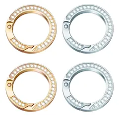 【即日発送】ジュエリー作り DIY手作りアクセサリー バッグチャーム デコキット 鍵飾り カバン飾り 人気 丸型 キラキラ レディース ラインストーン カラビナ 金色+銀色 おしゃれ キーリング 4個セット サムコス