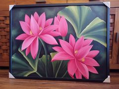 蓮の花 油絵 絵画 30×40cm インテリア アート 壁掛け - メルカリ