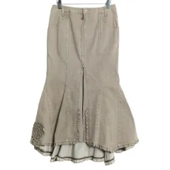 ピンクハウス★フリルのモチーフ付き♪デニムのマーメイドスカート 大きいサイズＬ 薄茶系 ダブルジップ 無地 z15215