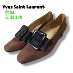 Yves Saint Laurent イヴサンローラン バックルデザインパンプス スクエアトゥ スエード 太ヒール 右36 左35 1/2 左右サイズ違い