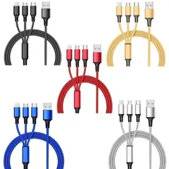 2本 1.2M 急速 充電ケーブル iPhone マルチ 充電 ケーブル タイプc 60W 3A 3in1 ライトニング 急速充電 3イン1 タイプc 充電コード Type C データ移行 高速 データ転送 高耐久 Micro USB アンドロイド 同時充電