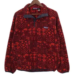 90年代 USA製 patagonia パタゴニア SYNCHILLA シンチラ スナップT アウトドア 総柄 レッド (メンズ S) 中古 古着 A1195